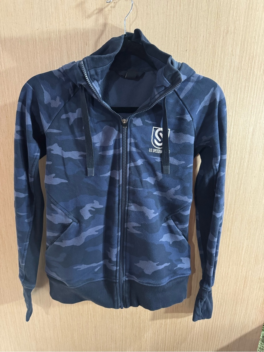 Women’s Athleta US Speedskating Navy Blue Camo Zip Up Hoodie Size XXS